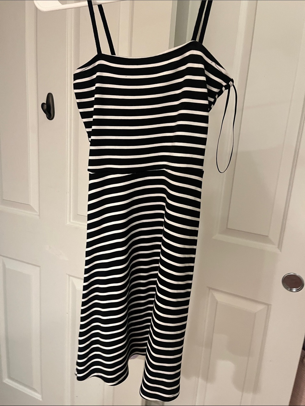 H&M Black & White Striped Midi Dress with Double Spaghetti Straps